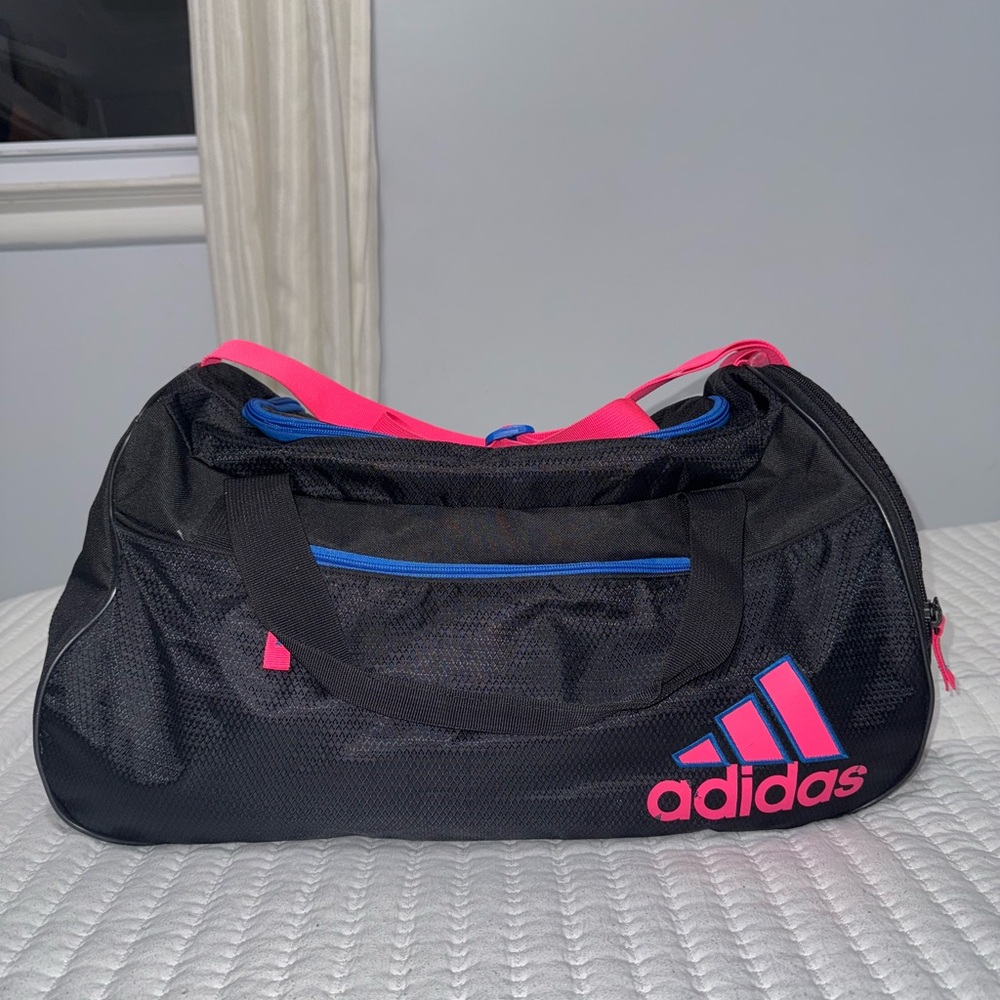 Adidas Black Travel Bag with Pink Accents